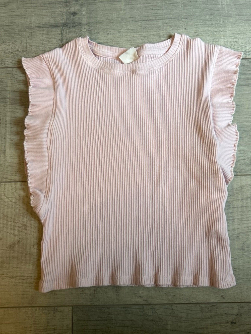Zara Light Pink Ribbed Tank with Flutter Sleeves